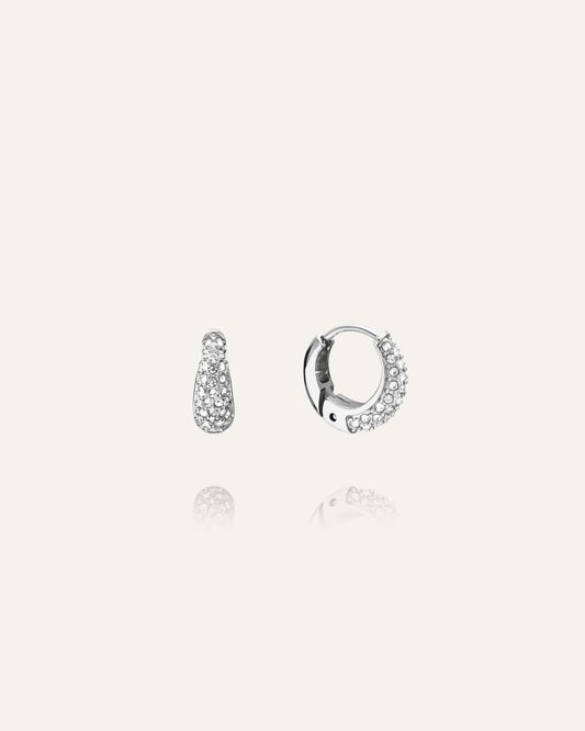 Pavé precious mini silver hoops