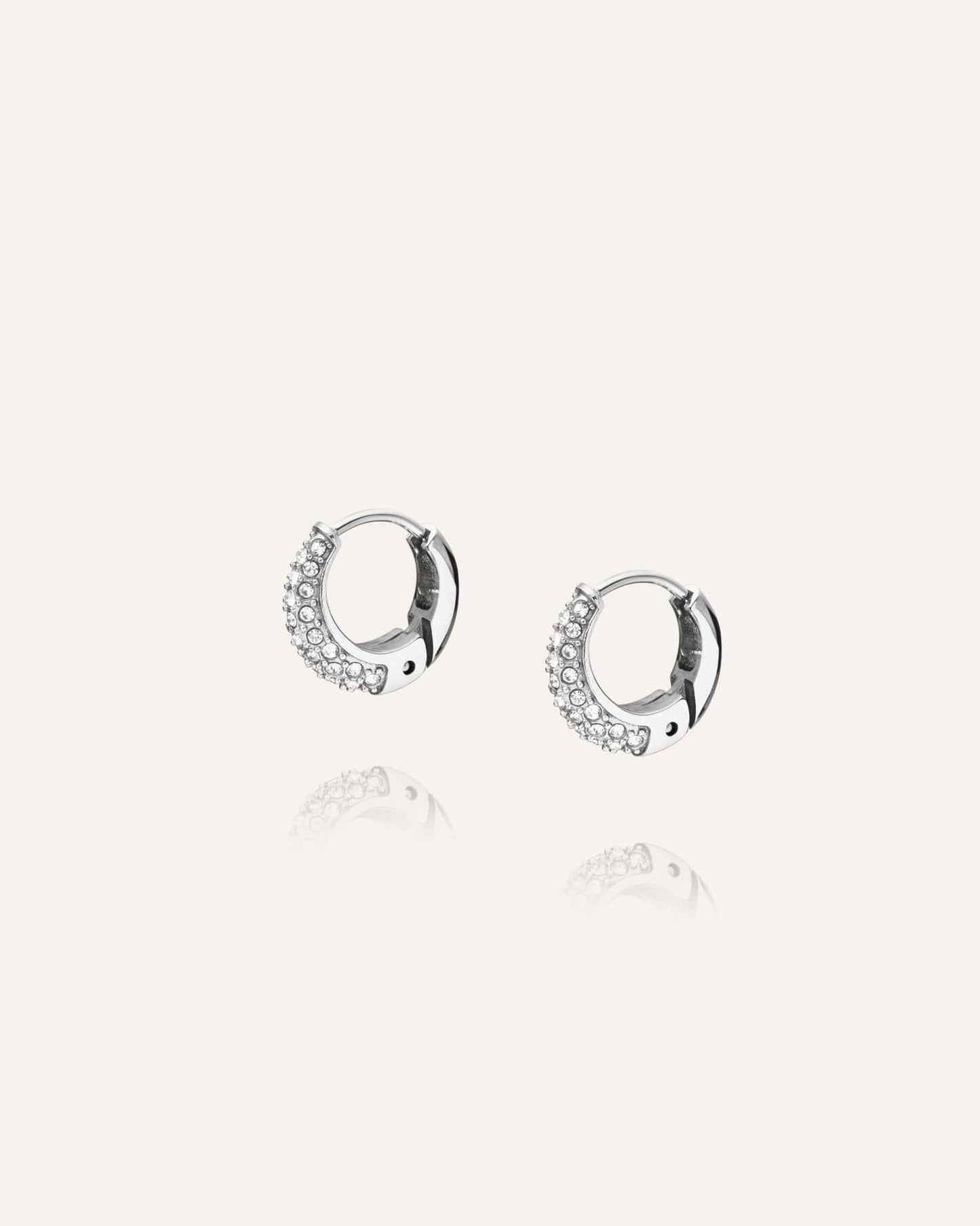 Pavé precious mini silver hoops