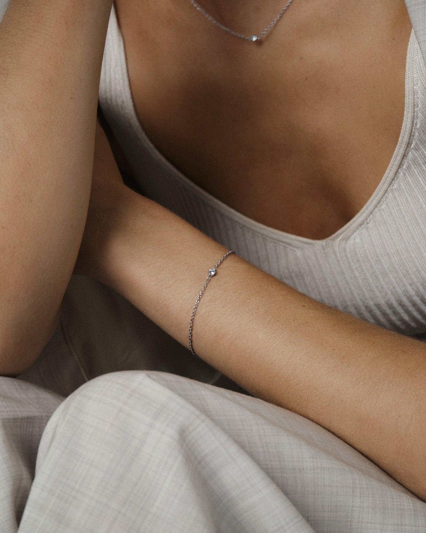 Thin Diamond Bracelet Silver