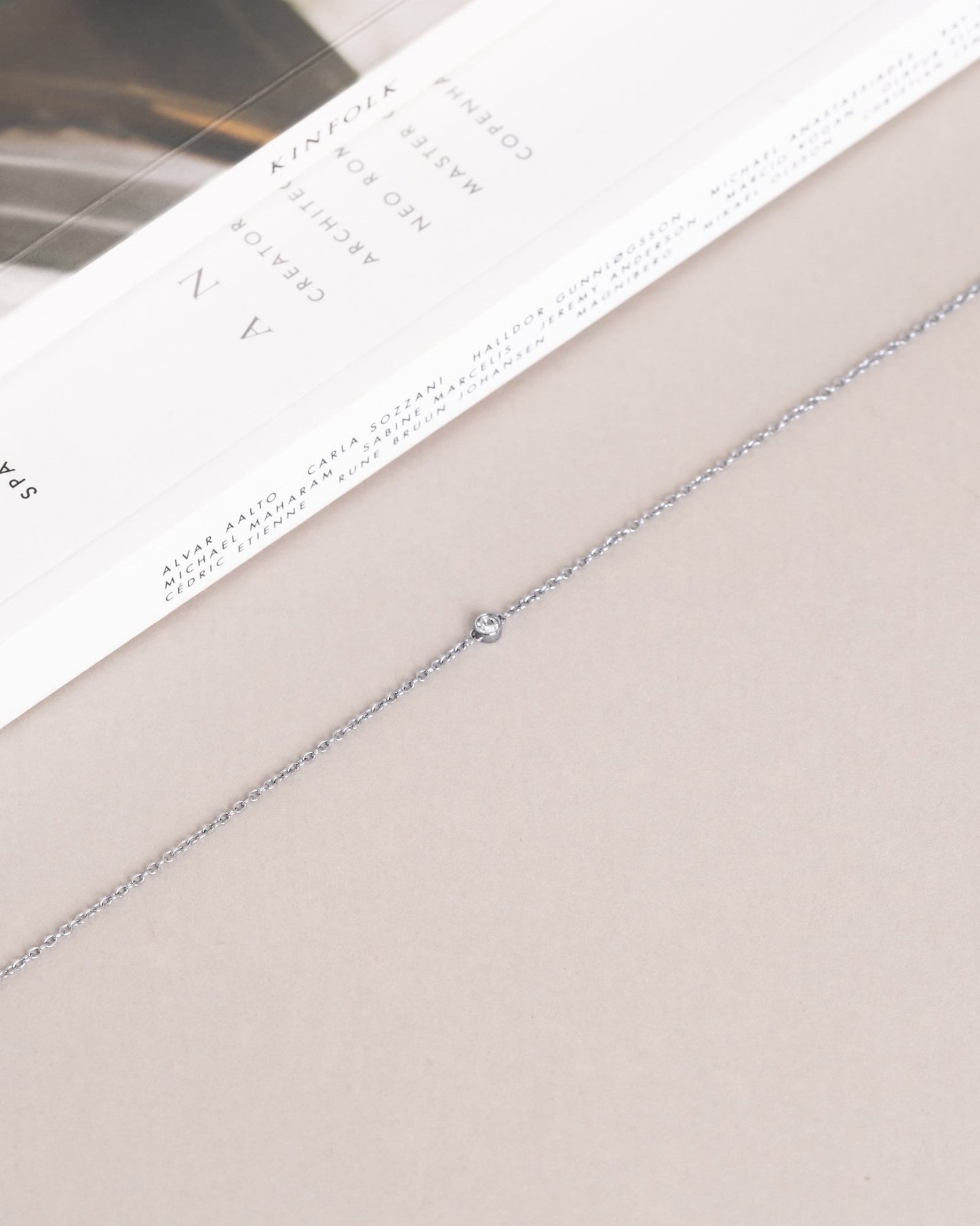 Thin diamond necklace silver